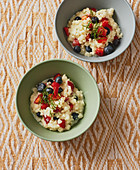Rice pudding with fresh berries and mint
