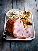 Maple glazed gammon with roasted chicory and fennel and apple slaw