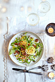 Goat's cheese, pear and candied pecan salad