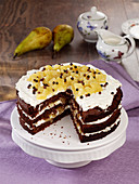 Chocolate cake with pear filling