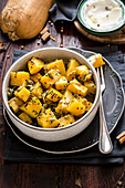 Oven roasted squash with pumpkin and black sesame seeds