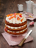 Small blood orange cake with cream and quark cream