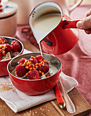 Buckwheat porridge with raspberries and sea buckthorn berries
