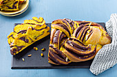 Golden bread with turmeric and a chocolate filling