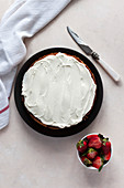 Victoria sponge cake topped with mascarpone cream