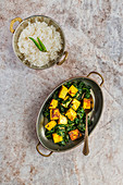 Spinach and Paneer with Basmati Rice (Saag Paneer)
