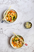Prawn chow mein with ramen noodles