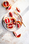 Blood oranges sliced on a plate