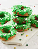 Donuts with green frosting for Halloween