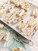 White nougat with almonds and pistachios