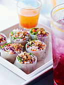 Asian summer rolls with chicken and vegetables