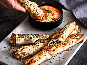 Turkish Börek with a dip