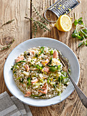 Salmon risotto with herb butter