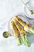 Grilled Corn with Herb Sauce