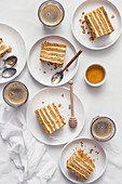 Honey cake slices and coffee