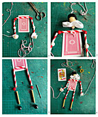 Making a puppet from playing cards and drinking straws