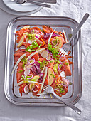 Smoked salmon carpaccio with apples and fennel