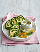 Spinach roll with cheese filling