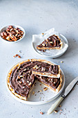 Chocolate nut pie with caramel