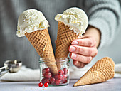 Frozen yogurt in waffle cones