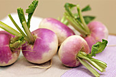 Purple top turnips on fabric
