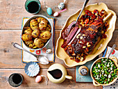 Easter lamb with vegetables and hasselback potatoes