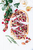 Raspberry brie pizza with figs and pecan