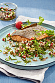 Radish and herb salsa with roasted salmon fillet