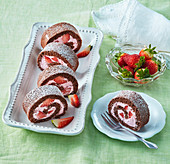 Chocolate roll with strawberries