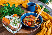 Roasted sweet potatoes with vegetable ragout