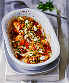 Baked haddock with feta cheese and herbs