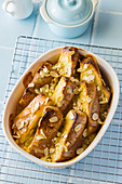 White chocolate and almond bread pudding