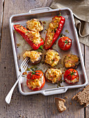 Tomatoes, red pepper and mushrooms stuffed with cheese