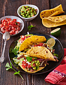 Tacos mit Rindfleisch, Tomatensalsa und Guacamole