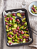 Baked Brussels sprout with wine grapes and nuts