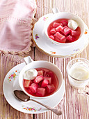 Rhubarb compote with sour cream