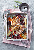 Pork cutlets with baked beetroot