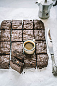 Double chocolate brownie with a shot of espresso