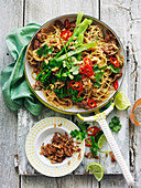 Pork larb with broccolini and noodles