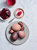 Eggs dyed with beets and beet powder