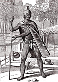 Hawaiian royal officer, 19th century illustration