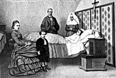 Doctor consultation, 19th century illustration