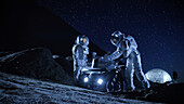Astronauts on alien planet with rover