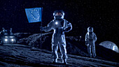 Astronaut planting EU flag on alien planet