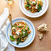 Orecchiette with purple sprouting broccoli and Calabrian pesto