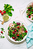Quinoa salad with radishes and raspberries