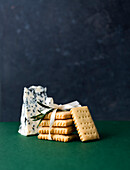 Homemade Rosemary Crackers with Blue Cheese for gifting