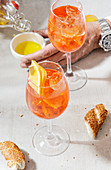 Aperol Spritz with bread and oil