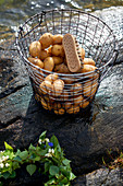 Potatoes in wire basket