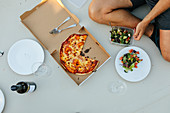 Picnic with pizza and salad